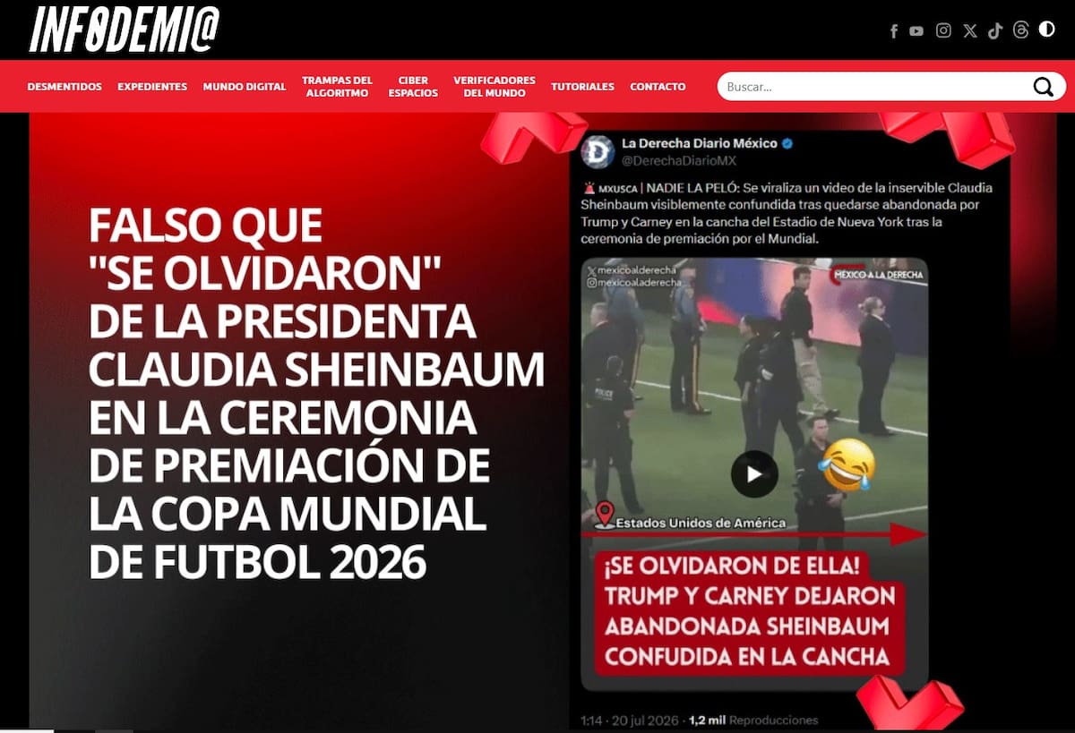 La página de Infodemia MX demintió el video. (Foto: Captura de pantalla)