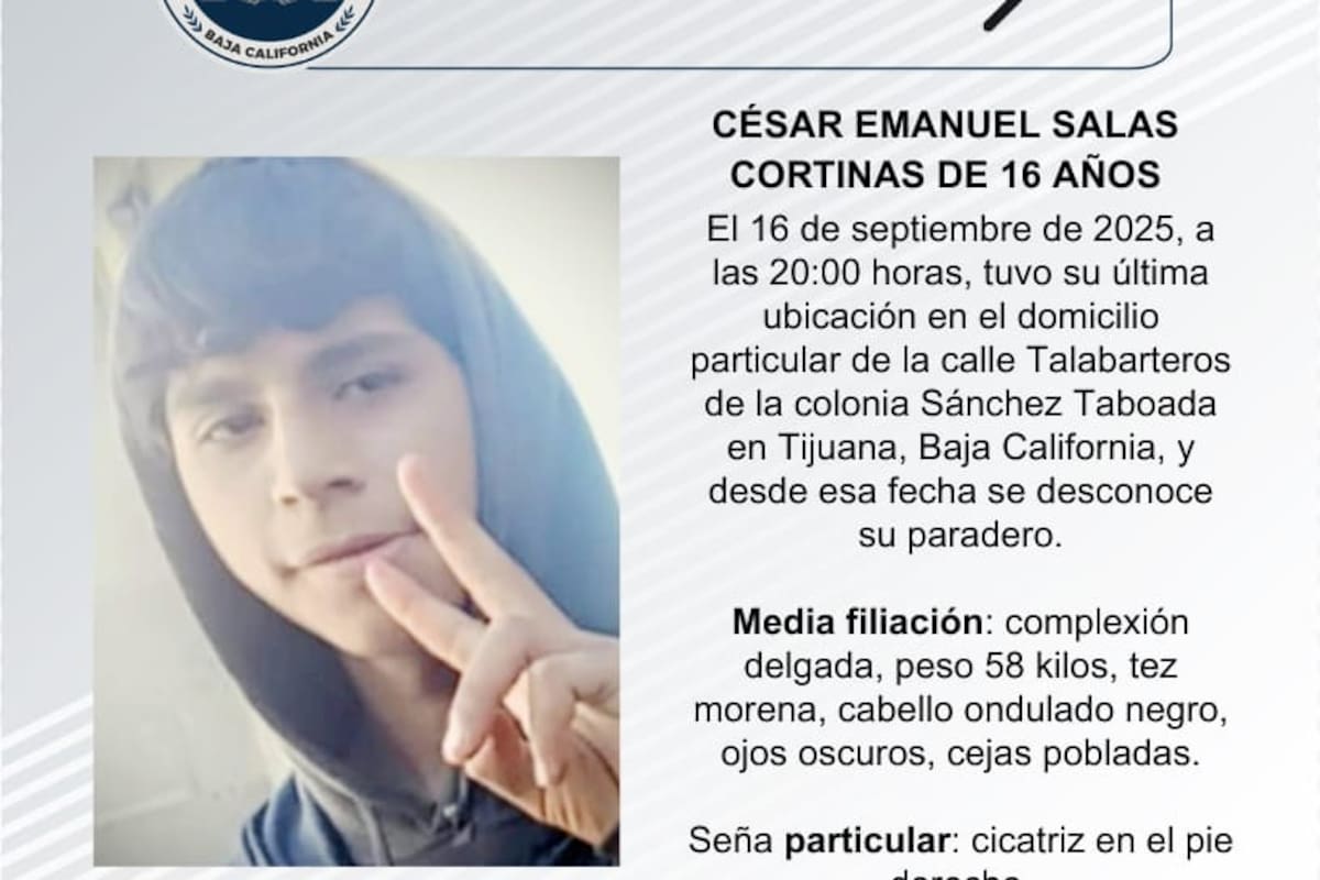 Se busca a César Emanuel Salas Cortinas de 16 años