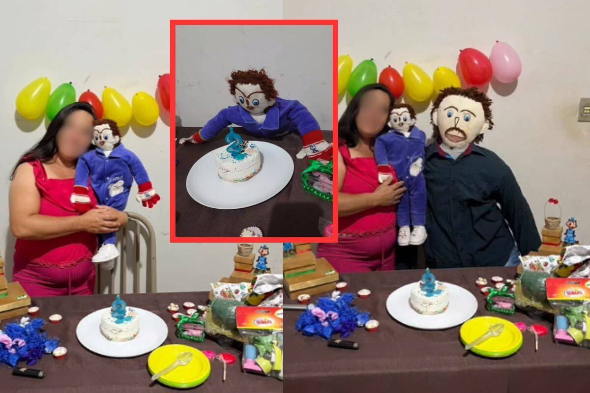 VIDEO: Mujer casada con muñeco de trapo celebró cumpleaños de su hijo, otro muñeco de trapo