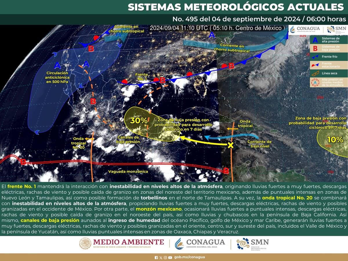 Clima 4 de septiembre. Foto: SMN