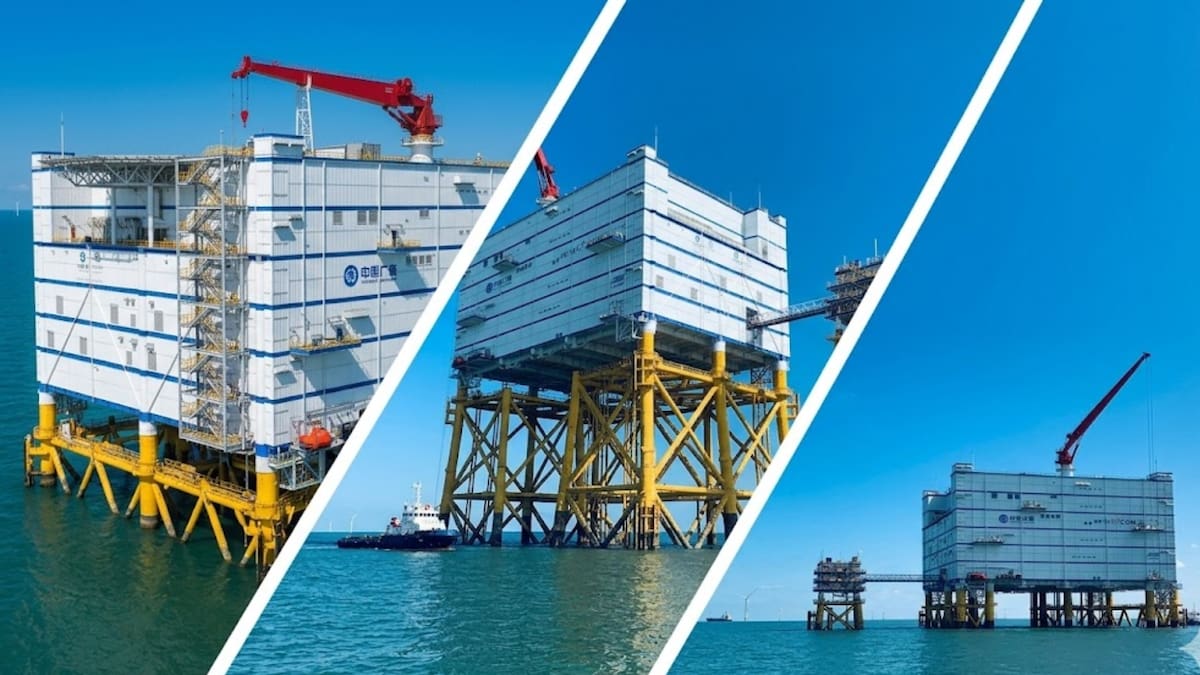 La enorme estructura que China instaló en el mar para abastecer a 1.36 millones de hogares no genera electricidad pero cumple una función clave para aprovechar la energía eólica lejos de la costa