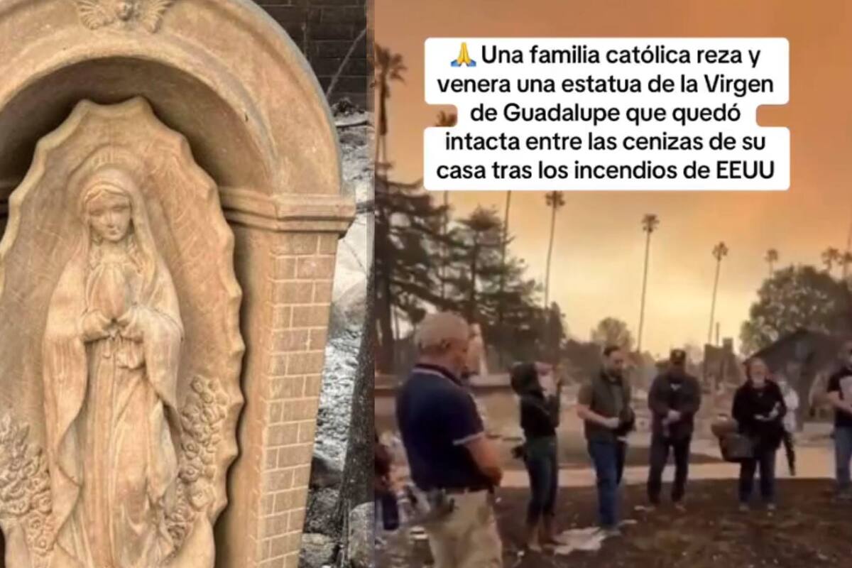 VIDEO: Feligreses le cantan a estatua de la virgen de Guadalupe que quedó intacta, tras incendio de una casa en Los Ángeles