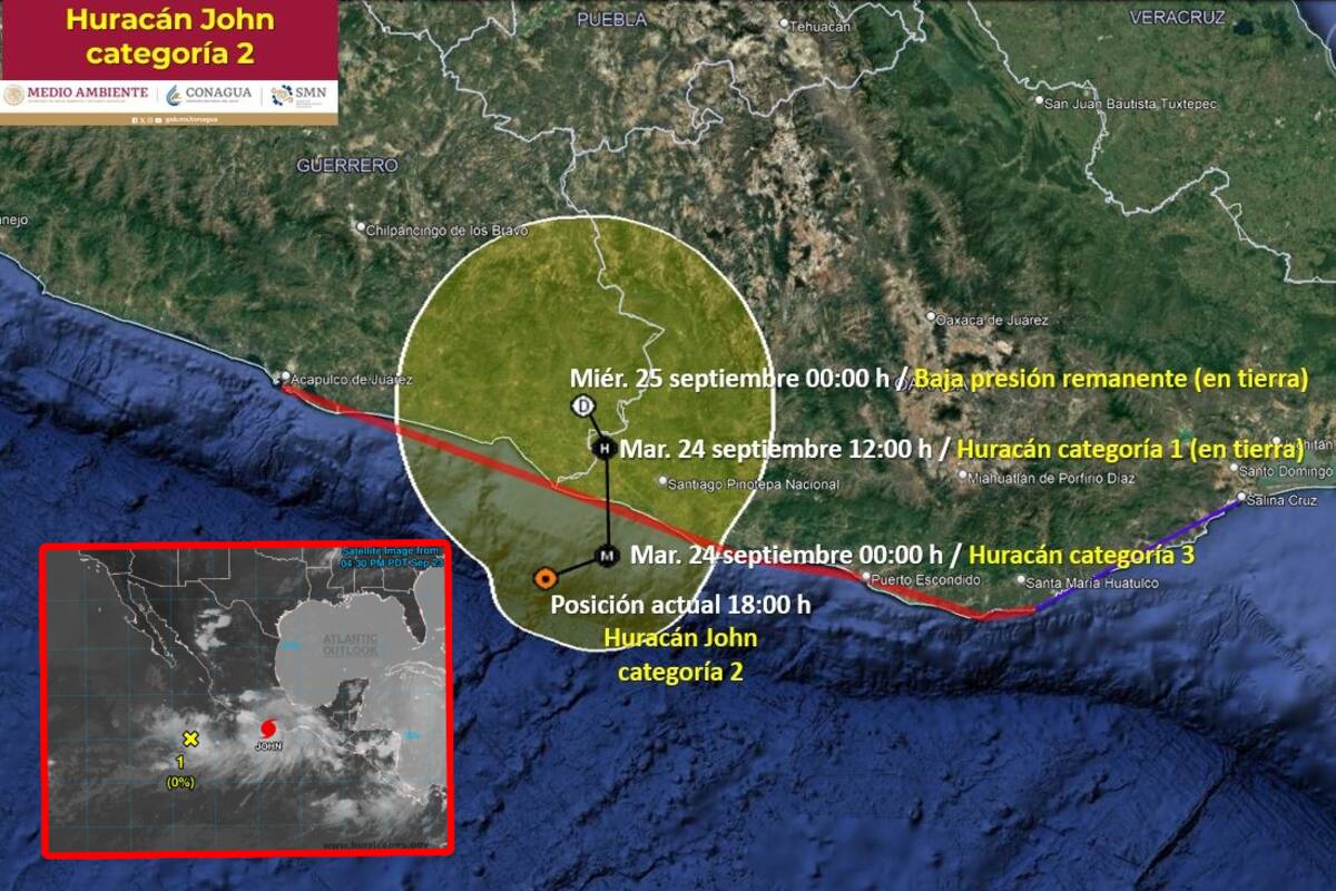 Alerta máxima: Huracán John tocará tierra como categoría 3, dice el pronóstico de la Conagua