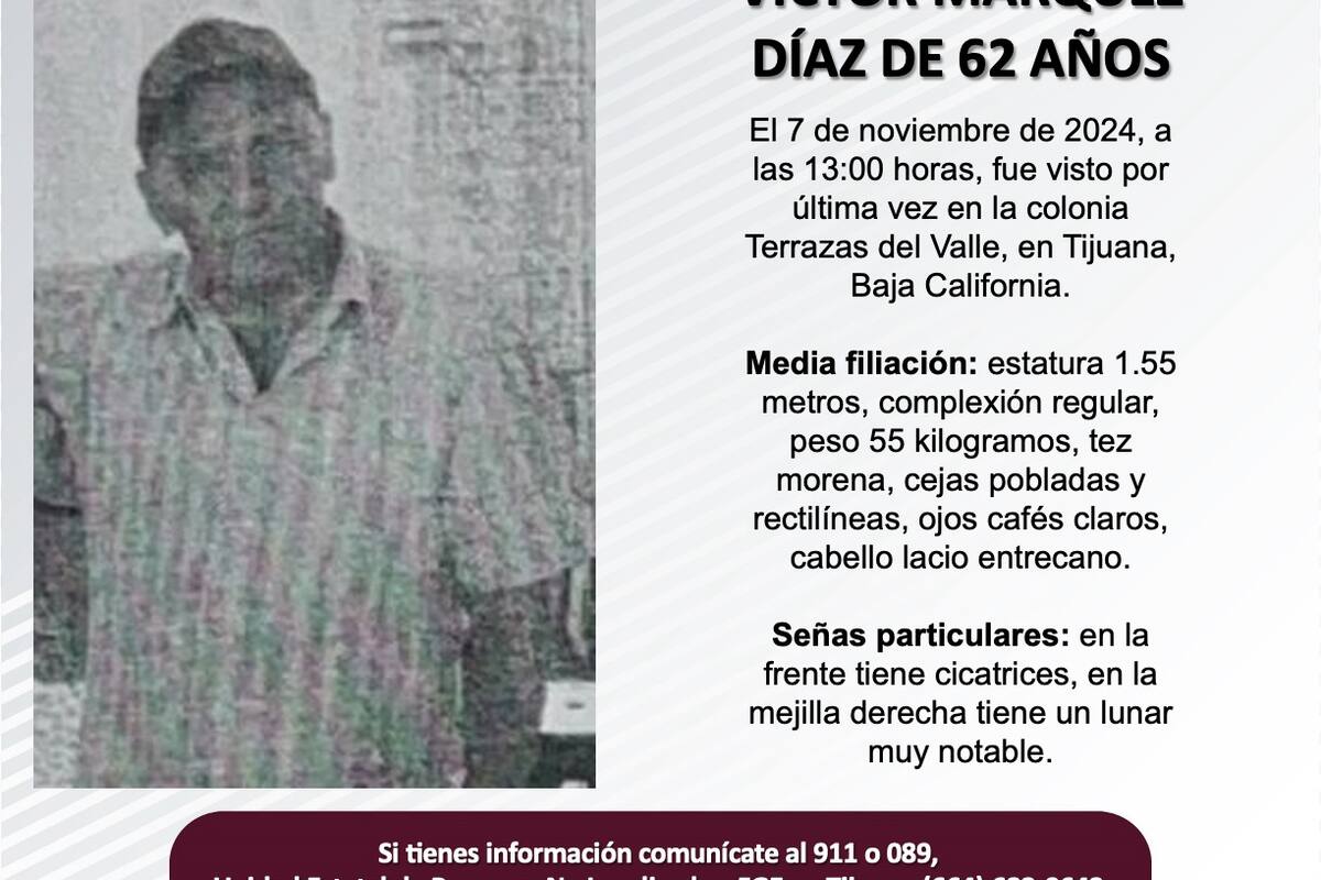 Se busca a Víctor Márquez Día de 62 años de edad