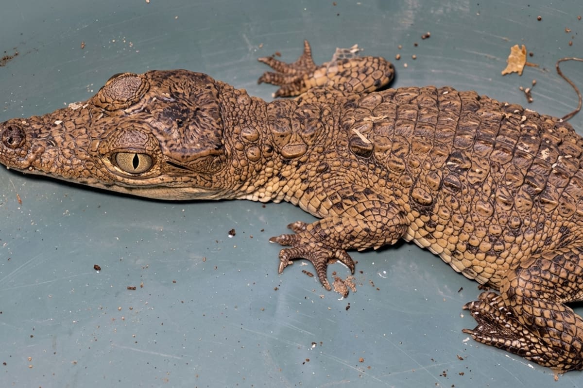 Resguardan cría de cocodrilo en Tlalpan; el reptil fue hallado dentro de instalaciones de Protección Civil y será revisado por veterinarios
