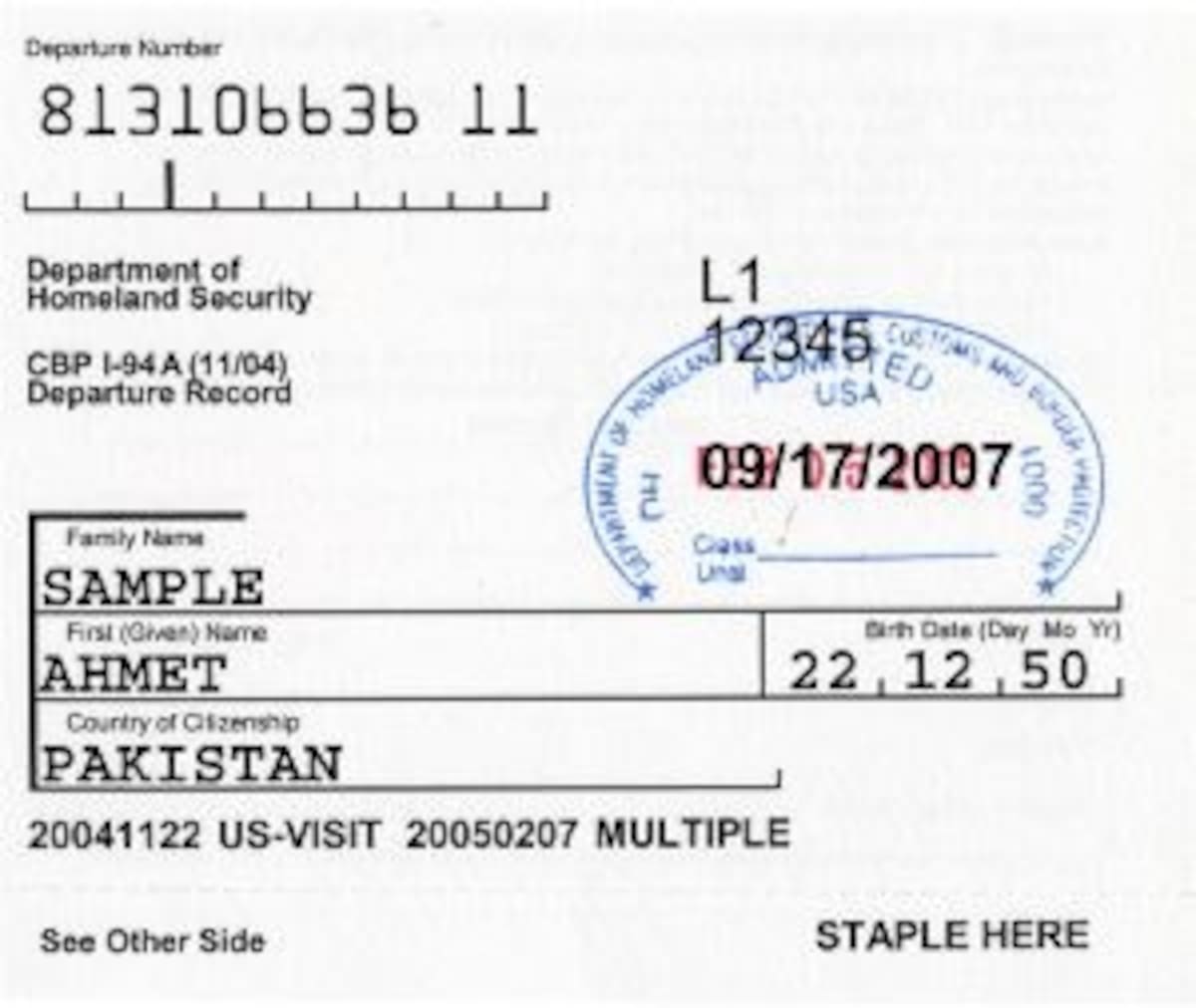 Foto: USCIS Form I-94