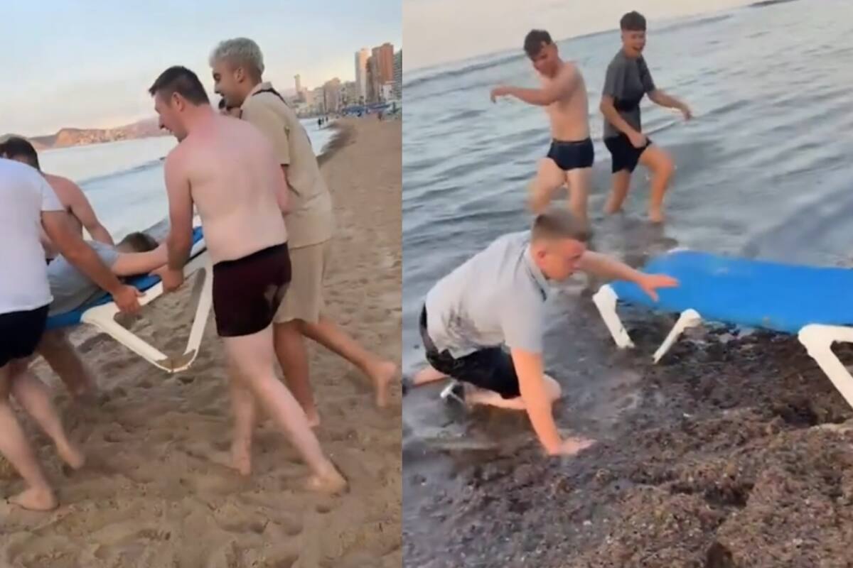 Hombres lanzan a su amigo dormido al mar: mira cómo reacciona