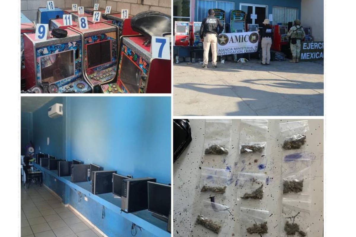 Cateo en Sonoyta: aseguran 18 tragamonedas, 25 computadoras y presunta droga