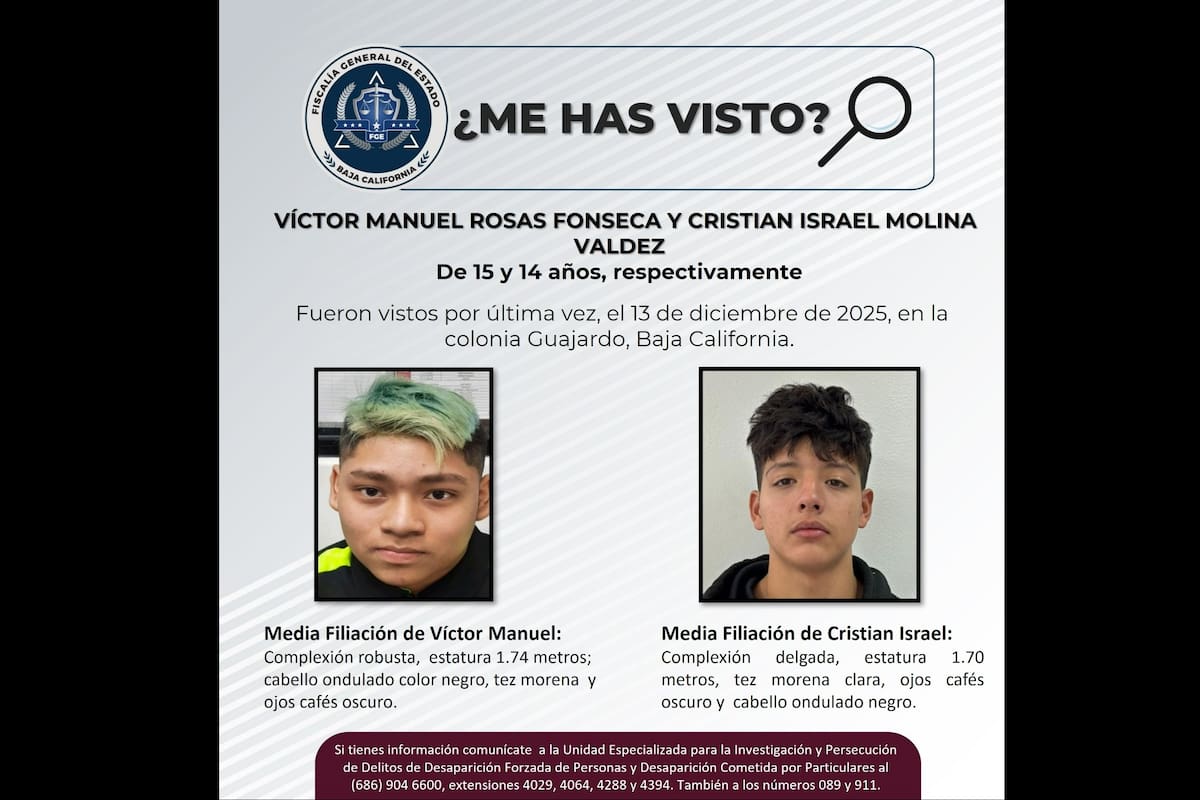 Buscan a Víctor Manuel y Cristian Israel, dos adolescentes desaparecidos en Mexicali