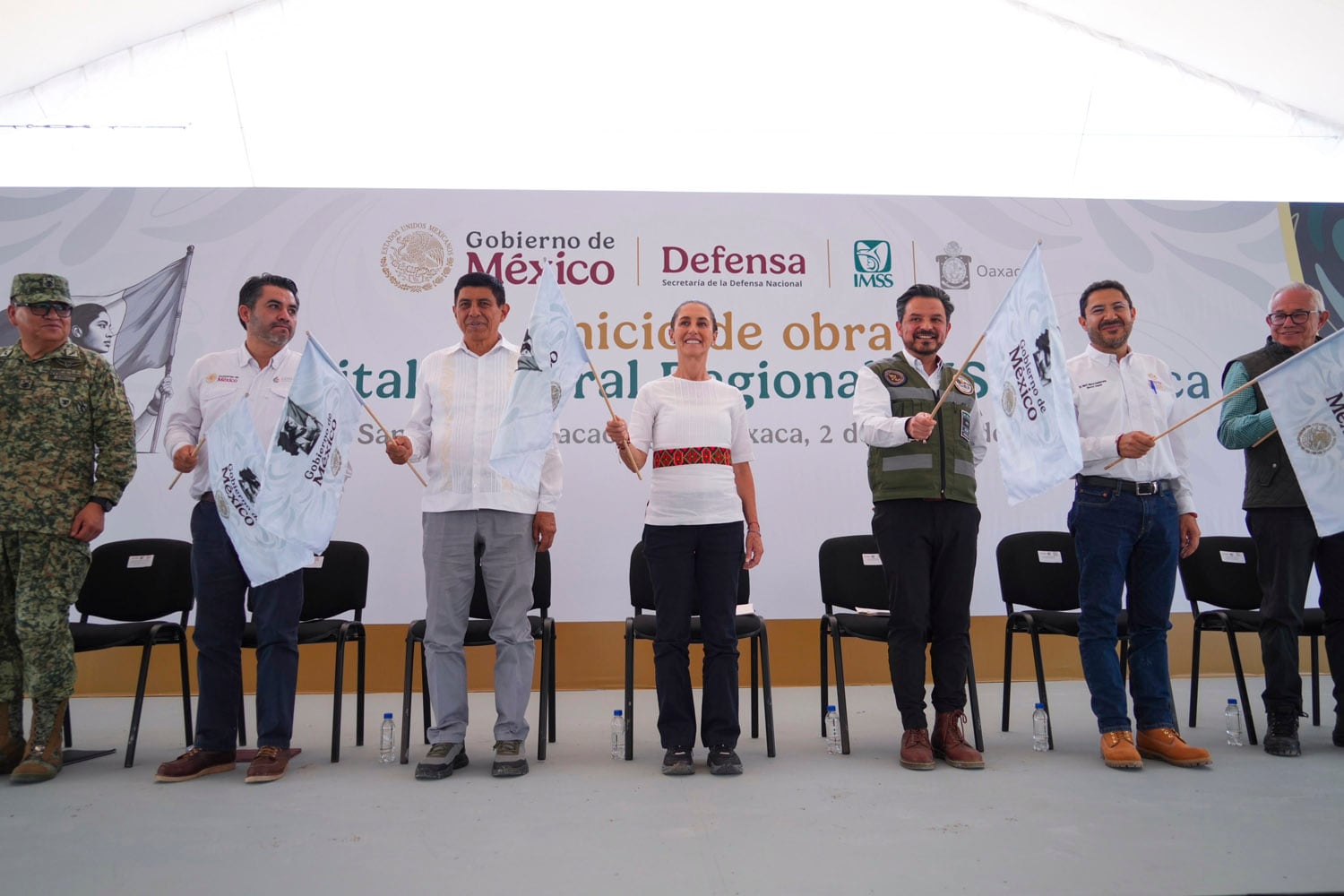 San Lorenzo Cacaotepec, Oaxaca. 2 de agosto 2026. La presidenta constitucional de los Estados Unidos Mexicanos, la Doctora Claudia Sheinbaum Pardo en Inicio de obra del Hospital General Regional IMSS. San Lorenzo Cacaotepec, Oaxaca. Foto: Hazel Cárdenas/Presidencia
