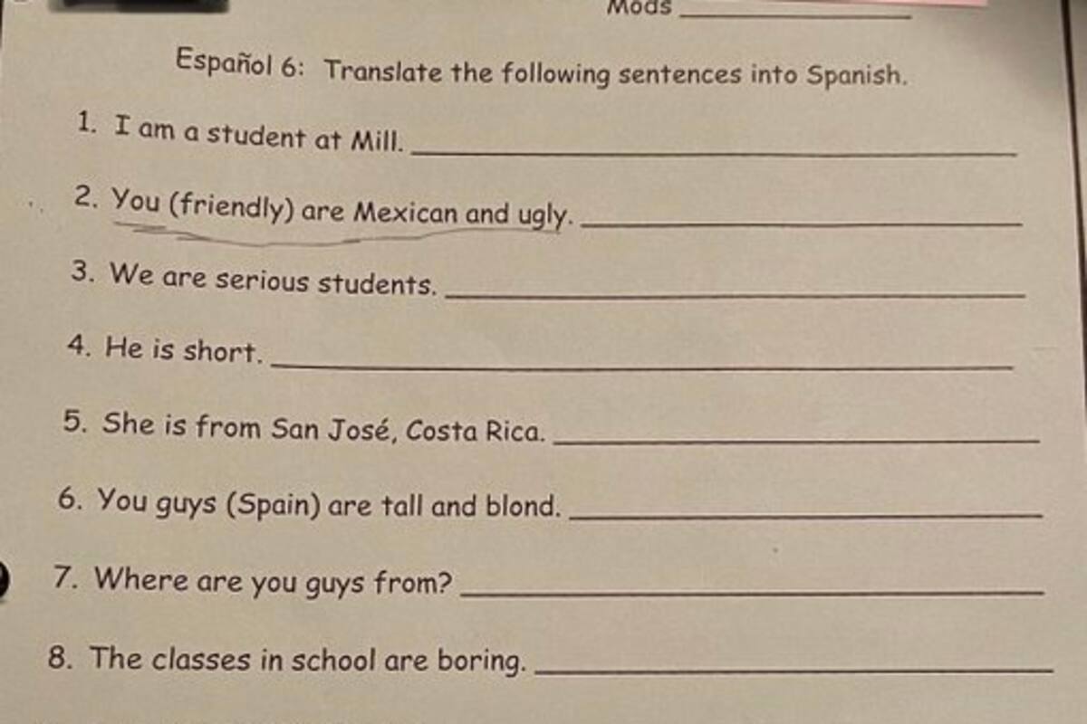 “Eres mexicano y feo”: tarea en una escuela de Estados Unidos se vuelve viral