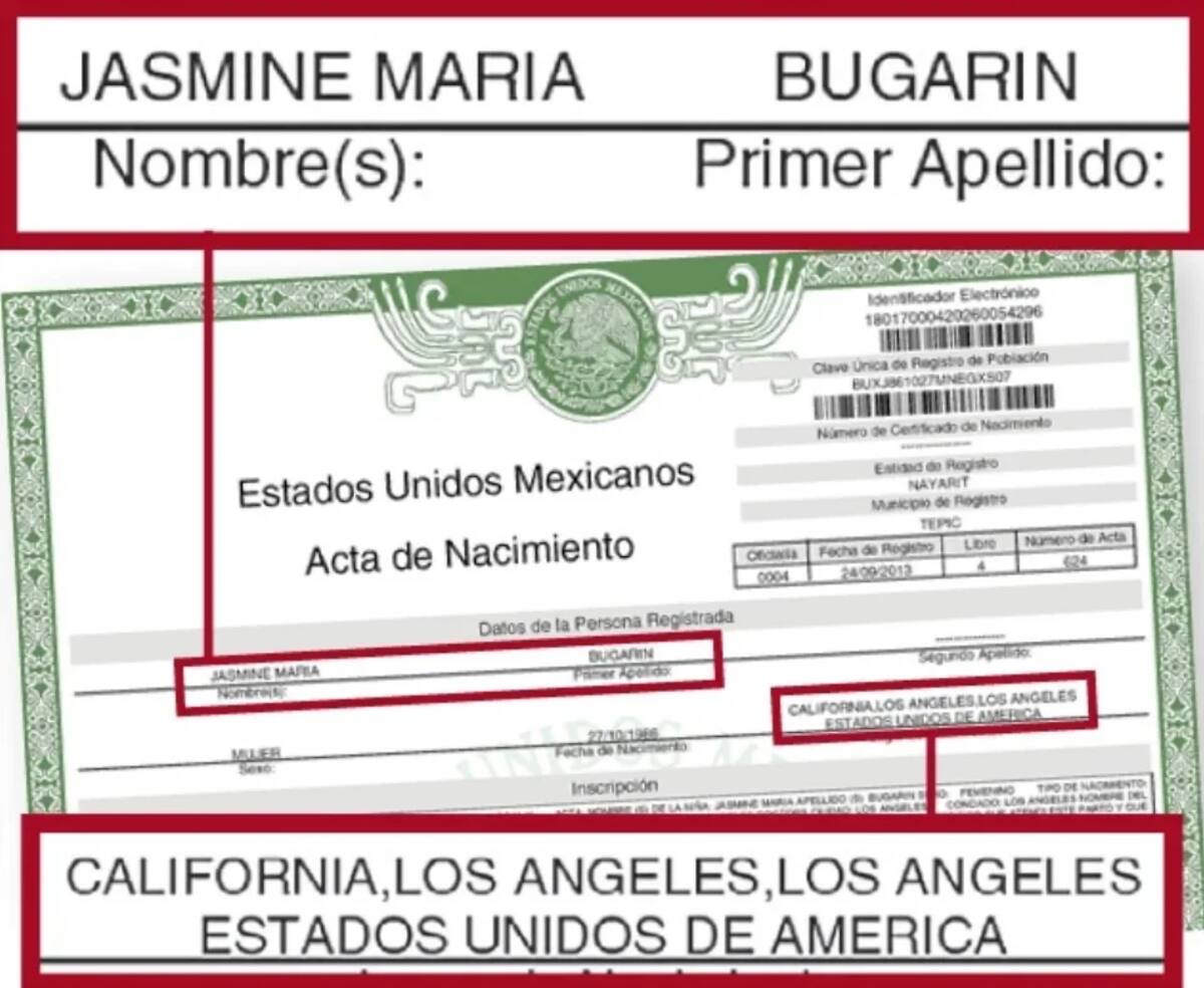 Acta de nacimiento de Jasmine Bugarin. (Agencia Reforma)