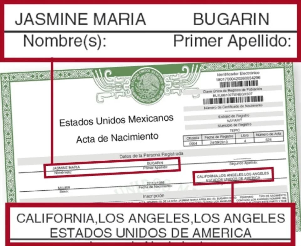 Acta de nacimiento de Jasmine Bugarin. (Agencia Reforma)
