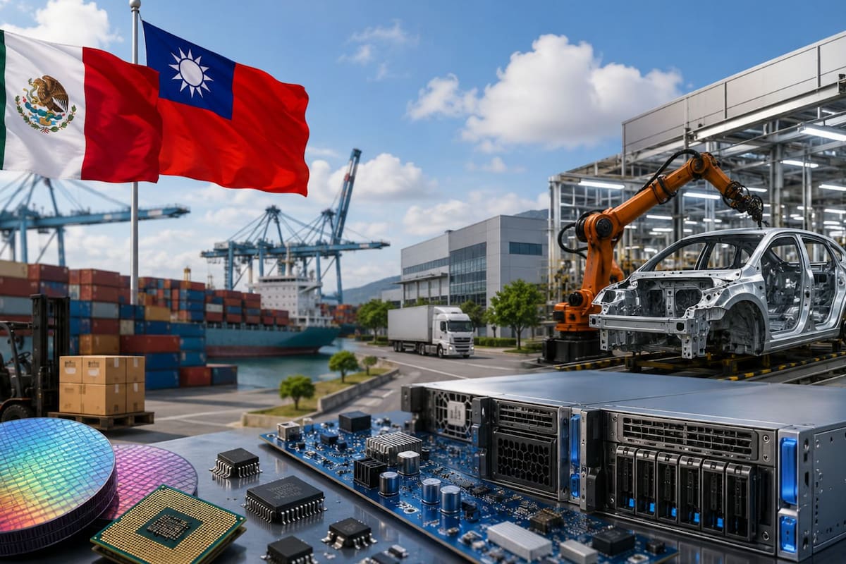 Las importaciones desde Taiwán hacia México crecieron 400% anual en febrero de 2026 impulsadas por el desplazamiento de China, una tendencia que consolida el nearshoring y ayuda a las empresas mexicanas a cumplir con las reglas del T-MEC