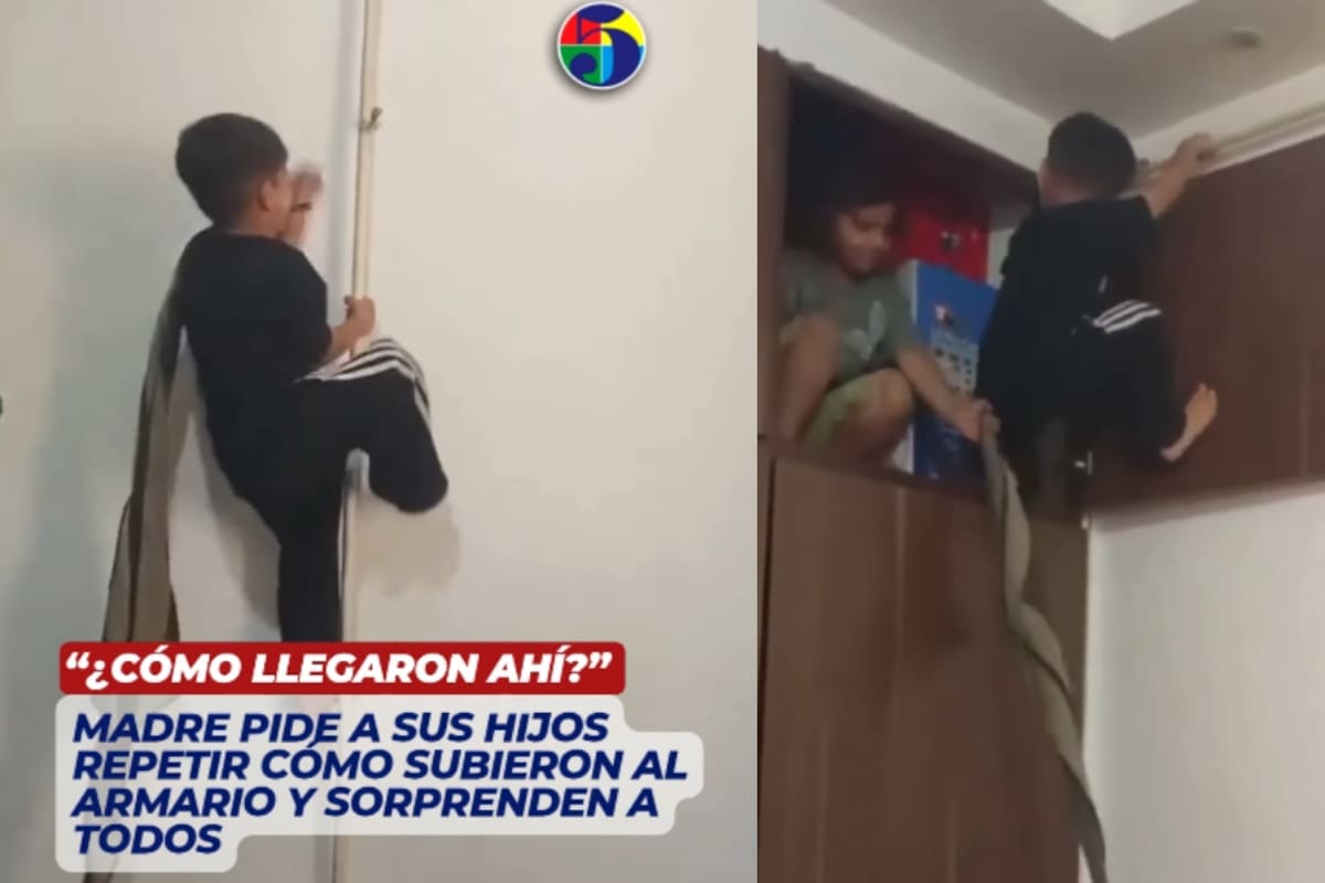 “Los dejan solos en la selva y los leones salen corriendo”: Niños se vuelven virales al ser captados trepando los muebles de su casa como si fueran mini espías