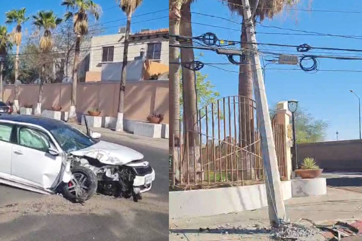 Hermosillo: Tratando de esquivar auto termina chocando con poste de concreto