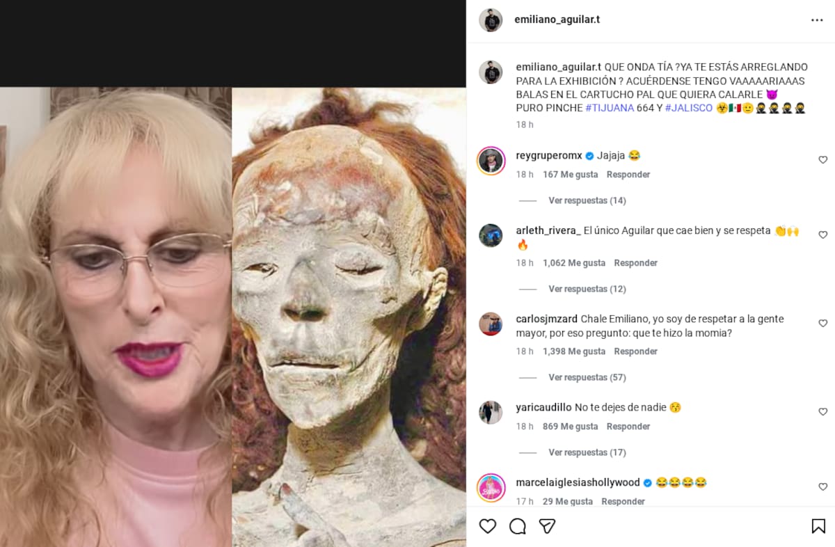 Emiliano Aguilar publica imagen de una momia junto a su tía Marcela Rubiales | captura de pantalla