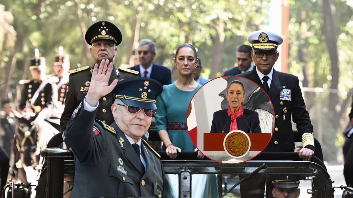 Claudia Sheinbaum defiende presencia de Salvador Cienfuegos en la Marcha de la Lealtad. Foto: Especial (Presidencia | editada en Canva)
