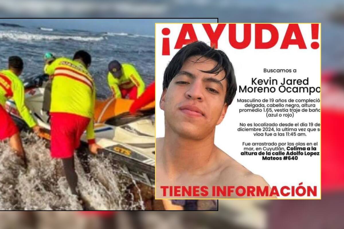 Kevin, de 19 años, estaba de vacaciones con su familia en una playa de Colima cuando fue arrastrado por las olas; lo buscan desesperadamente desde el 19 de diciembre