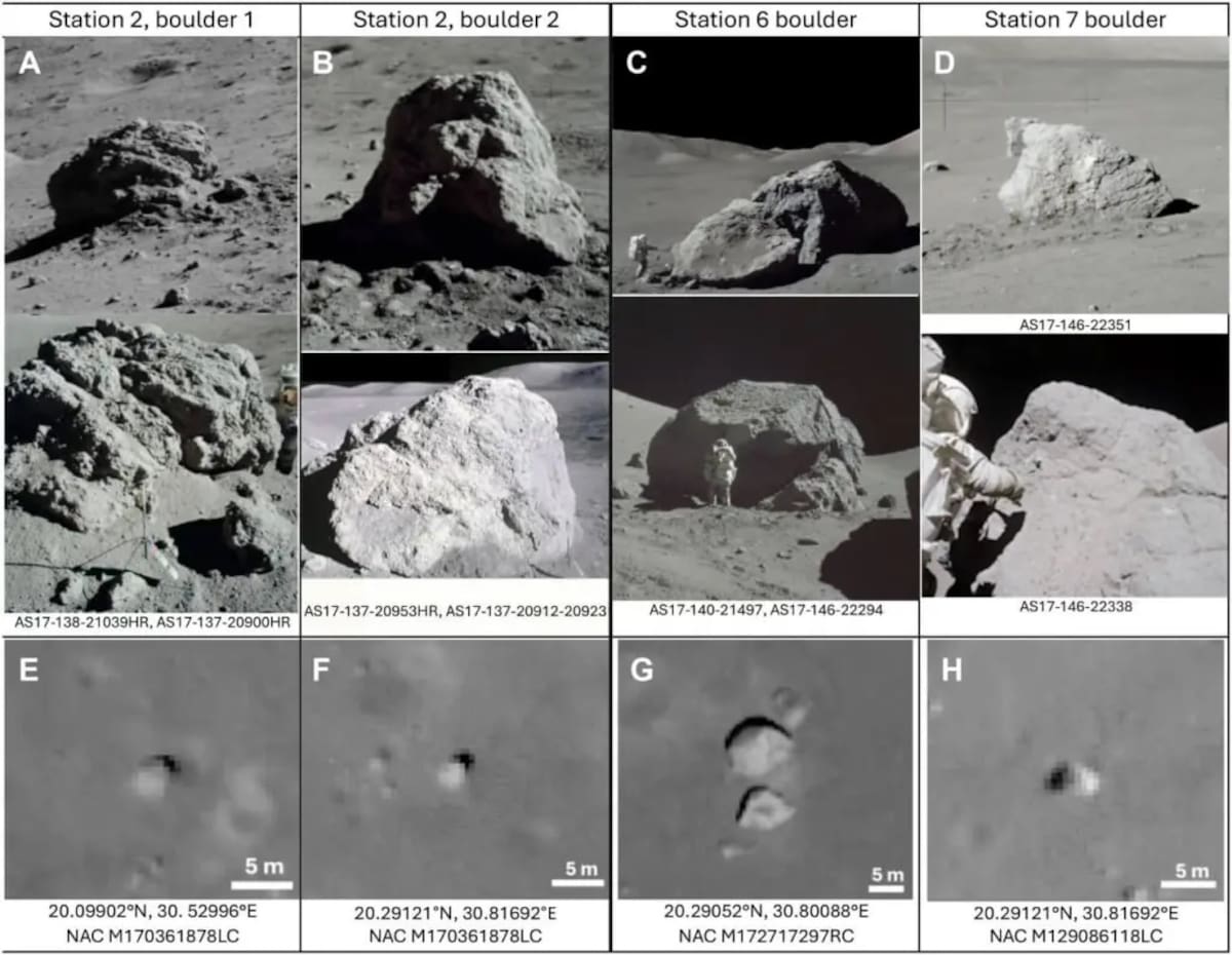 Rocas del valle Taurus-Littrow, recolectadas durante la misión Apolo 17, permitieron a los científicos identificar evidencias de antiguos movimientos sísmicos en la Luna. (Foto: Science Advances)