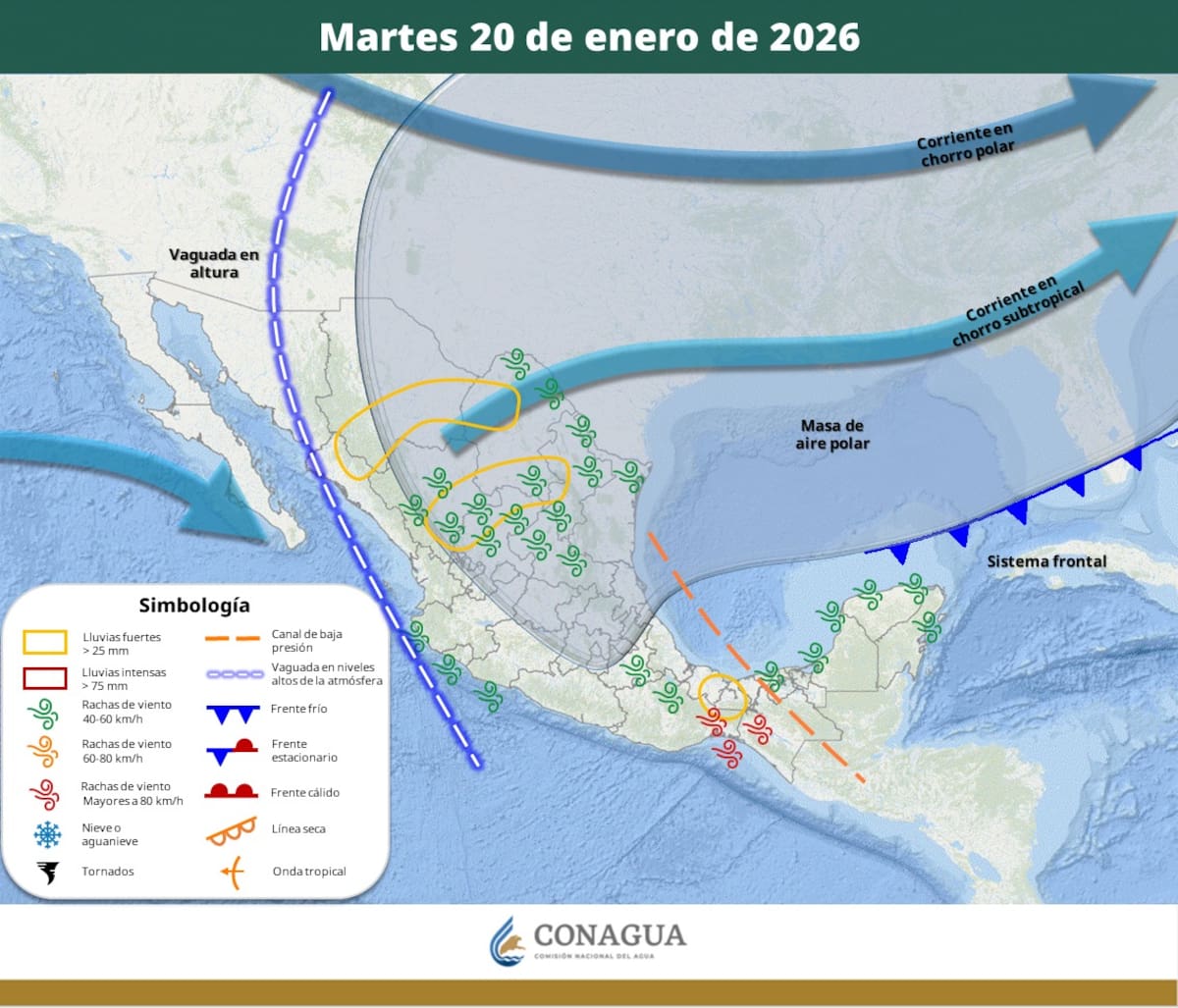 Pronóstico del clima para el martes 20 de enero del 2026. | Crédito: SMN