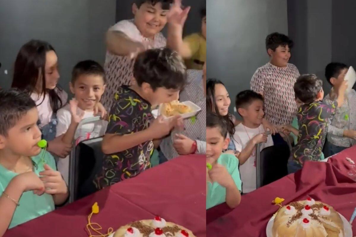 Niño se vuelve viral por darle una pastelada a quien quería estrellarlo en el pastel