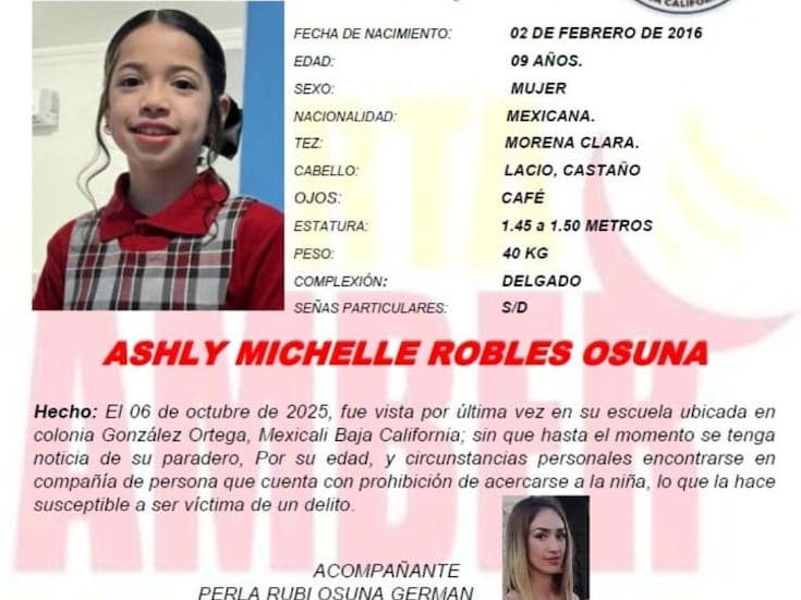 Activan Alerta Amber para localizar a Ashly Michelle Robles Osuna