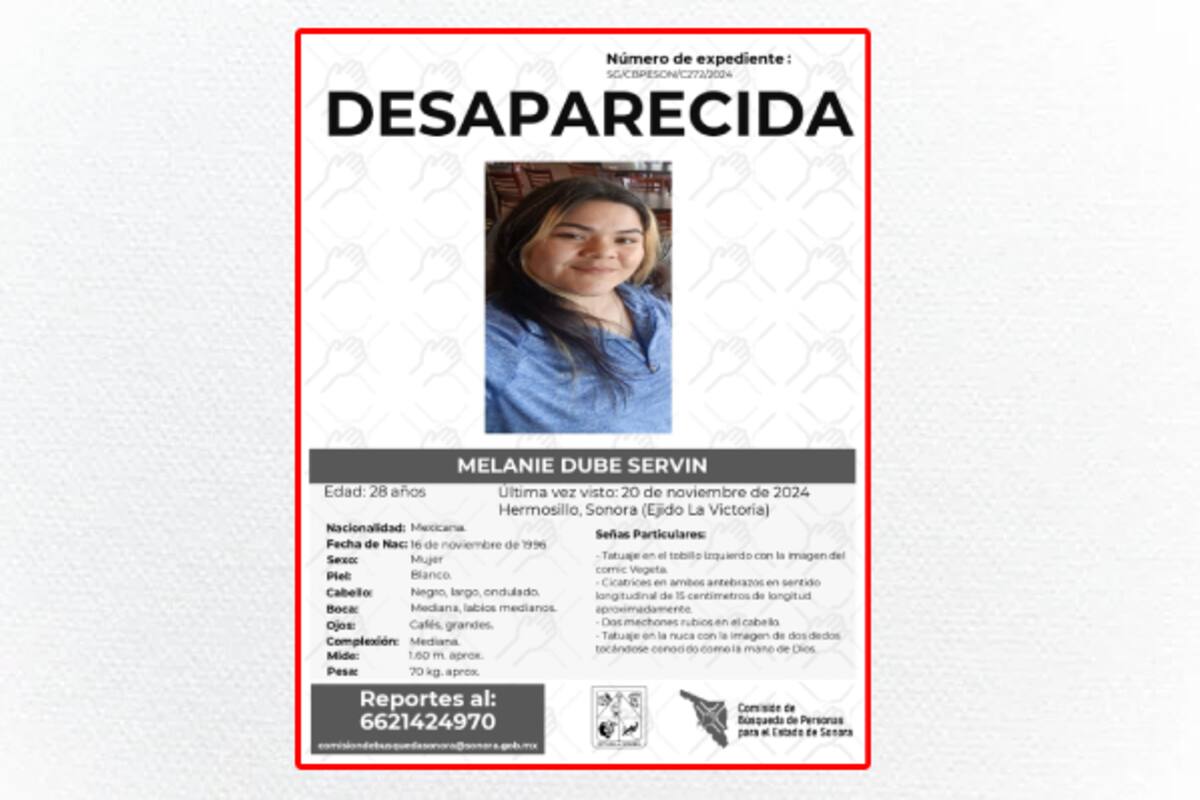 Se activa búsqueda urgente para localizar a Melanie Dube Servín en Hermosillo, Sonora