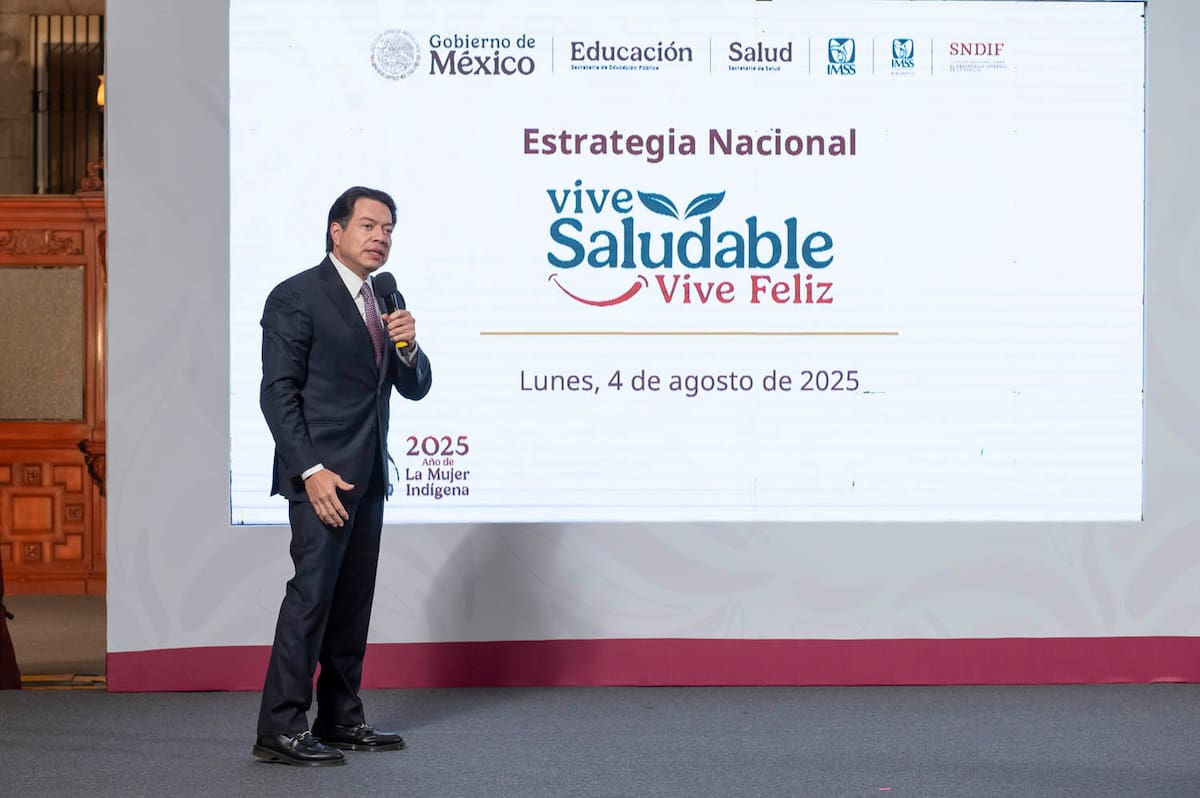 Cuauhtémoc, Ciudad de México. 4 de agosto 2025. Conferencia de prensa matutina en el salón de la Tesorería de Palacio Nacional. Mario Delgado Carrillo, secretario de Educación Pública.| Foto: Saúl López Escorcia/Presidencia