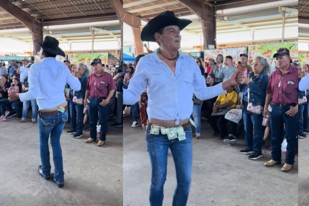 VIRAL: “¡El Sr. de rojo no soportó!” Vaquero baila enseñando ombligo y con dólares en sus ajustados jeans