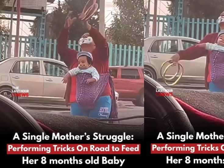 “Todos buscan ayudarla”: mujer se vuelve viral por hacer malabares en el semáforo mientras carga a su bebé, ambos pintados de payasitos