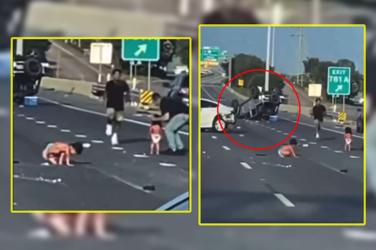 VIDEO: Momento en que bebés en pañales son arrojados de auto volcado en Texas