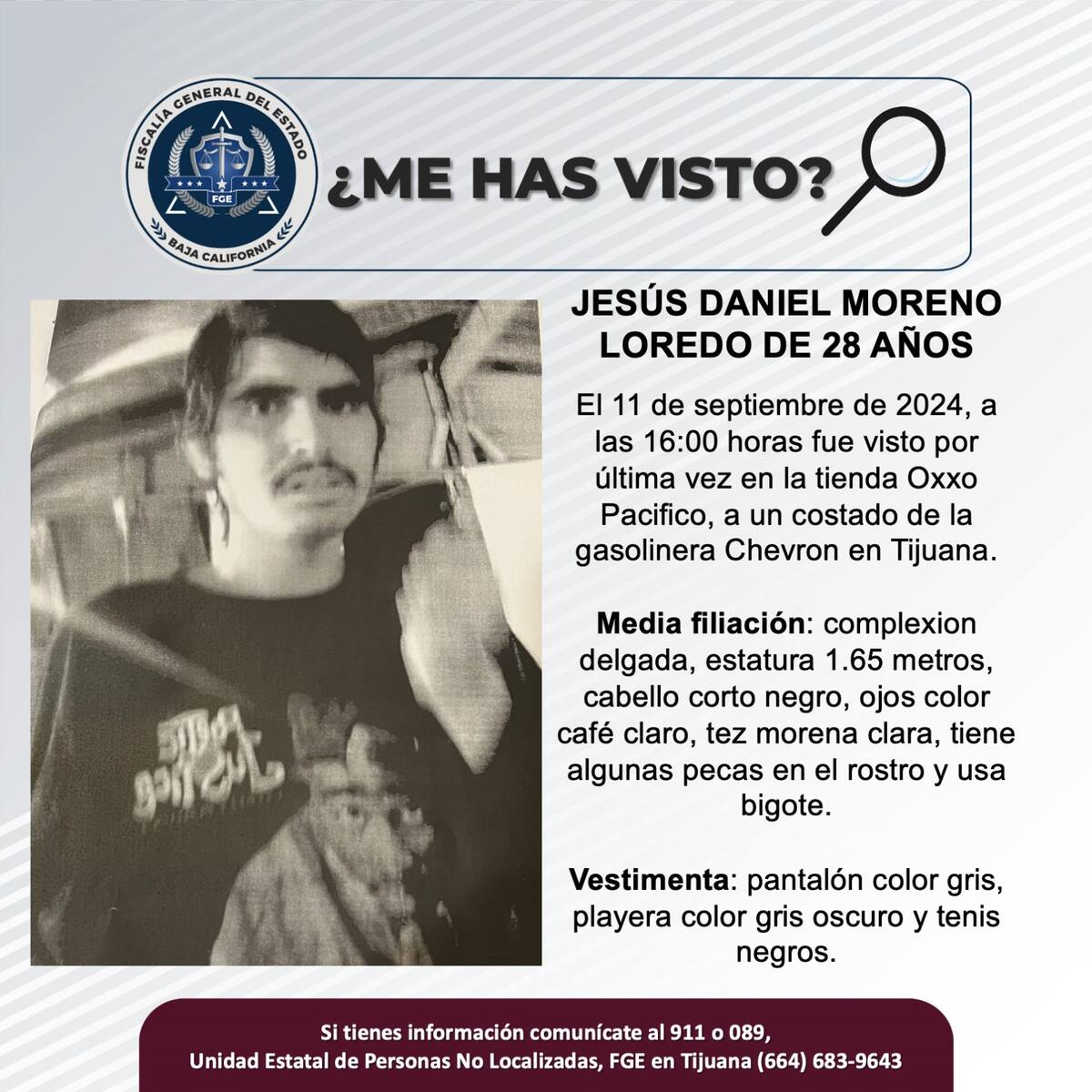 Fue visto por última vez el 11 de septiembre de 2024.