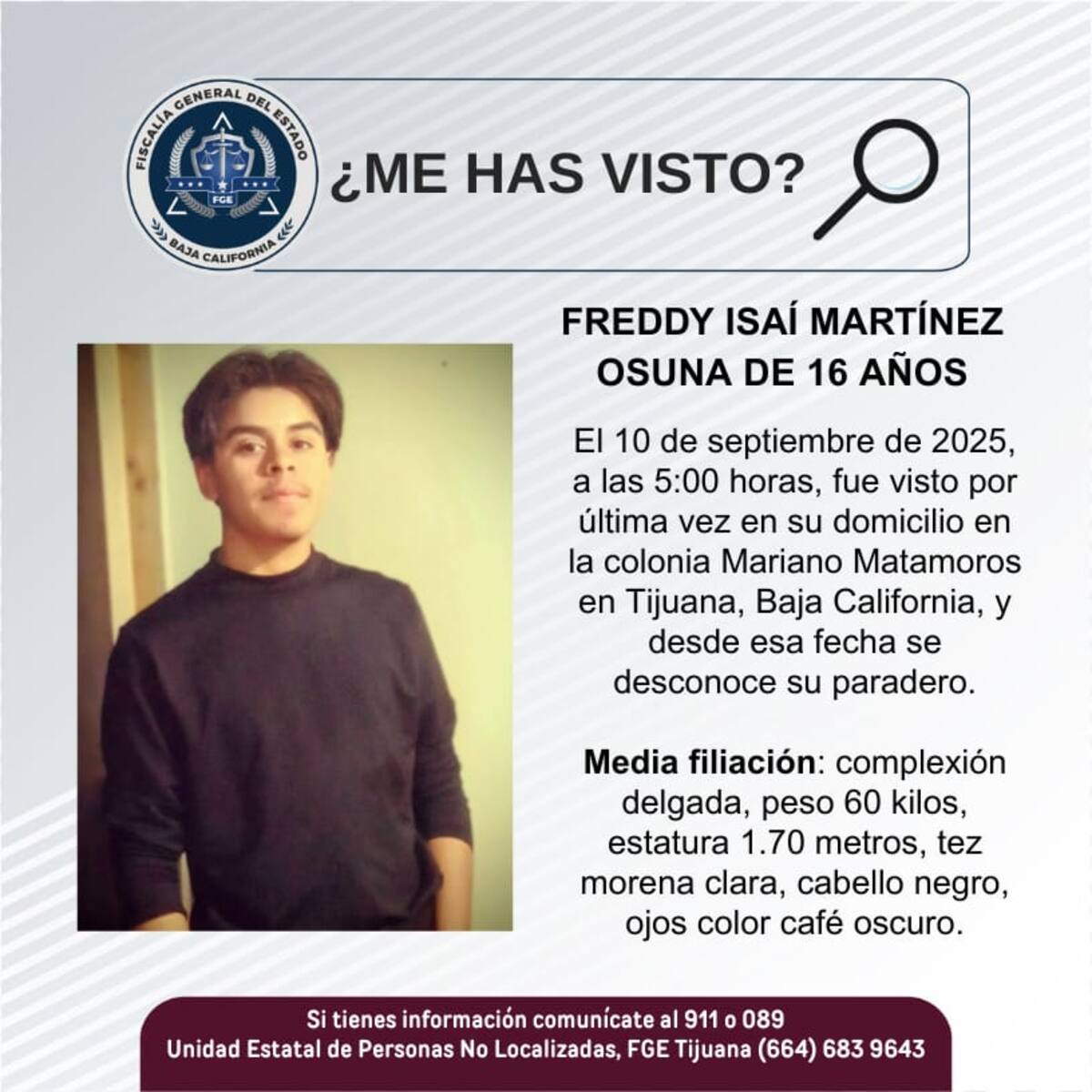 Fue visto por última vez el 10 de septiembre de 2025.