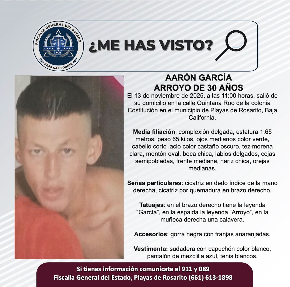 Fue visto por última vez el 13 de noviembre de 2025.