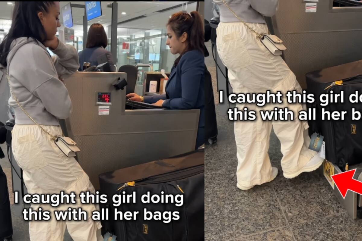 Graban a un joven en el aeropuerto haciendo un truco para evitar pagar por el sobrepeso de su equipaje