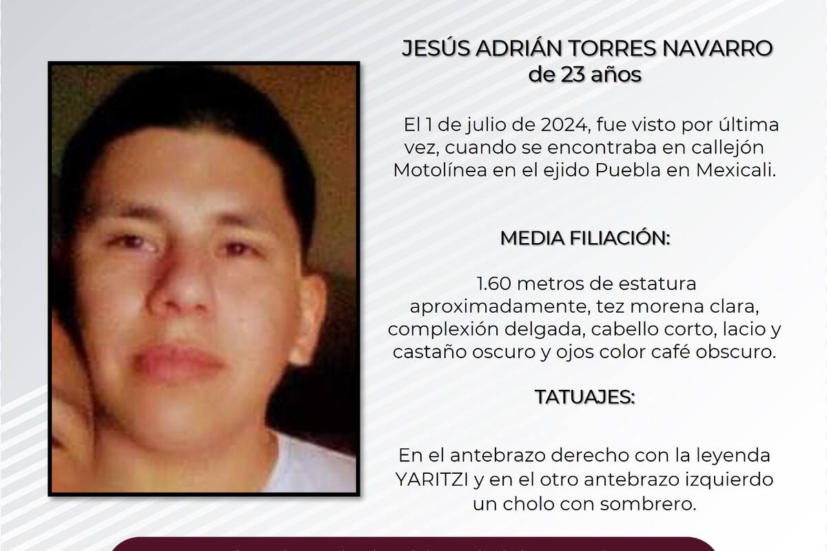 Se solicita ayuda para localizar a Jesús Adrián Torres Navarro
