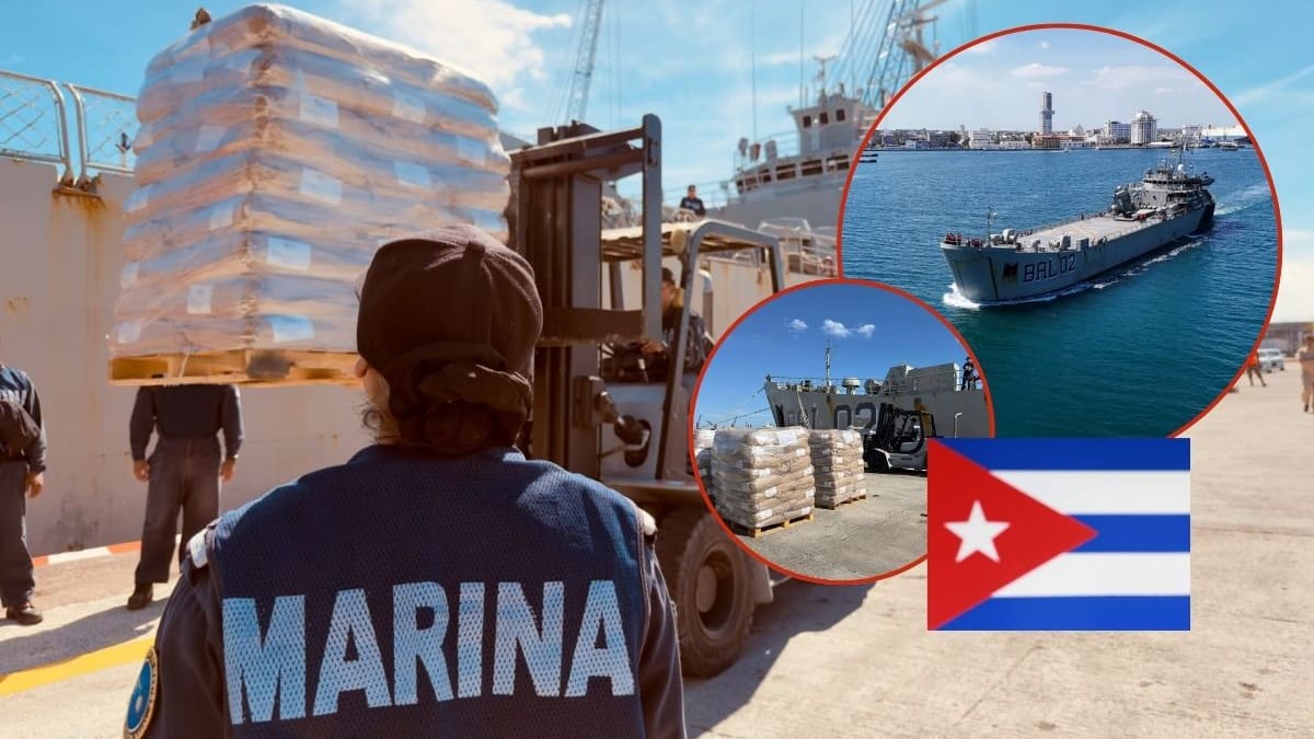 México envía más de 800 toneladas de ayuda humanitaria a Cuba en dos buques de la Marina que zarparon desde Veracruz con alimentos, leche y productos básicos para la población civil