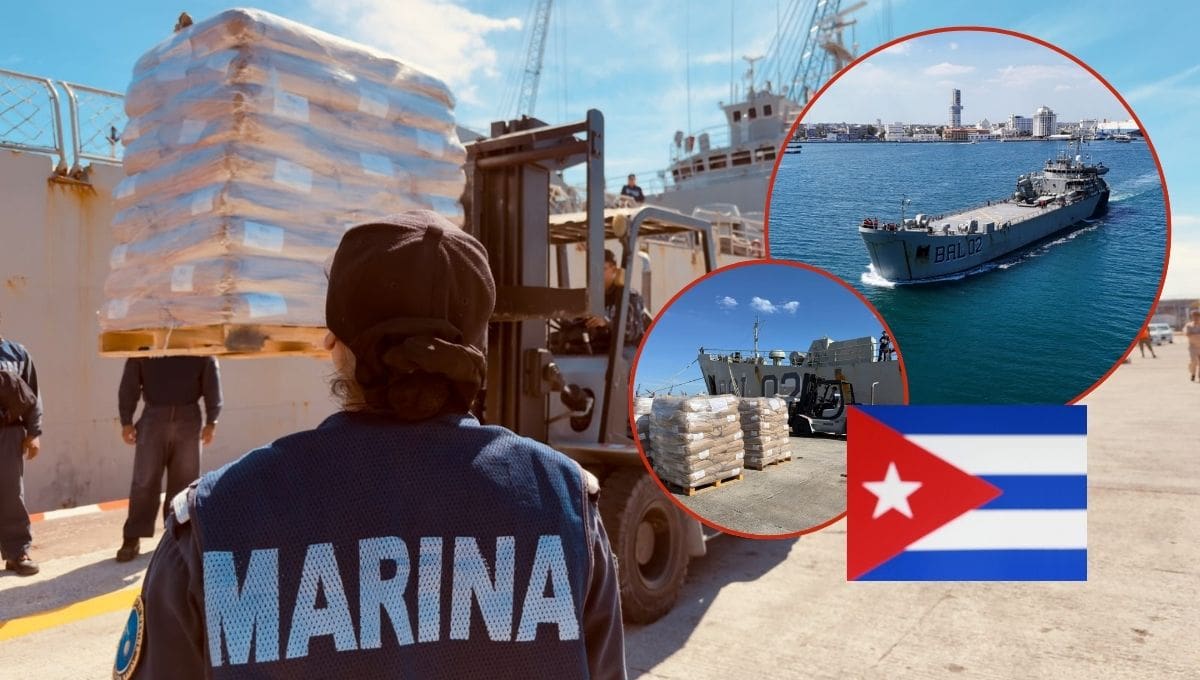 México envió más de 814 toneladas de víveres y productos básicos a Cuba en dos buques de la Armada que zarparon desde Veracruz. (Foto: Secretaría de Relaciones Exteriores)