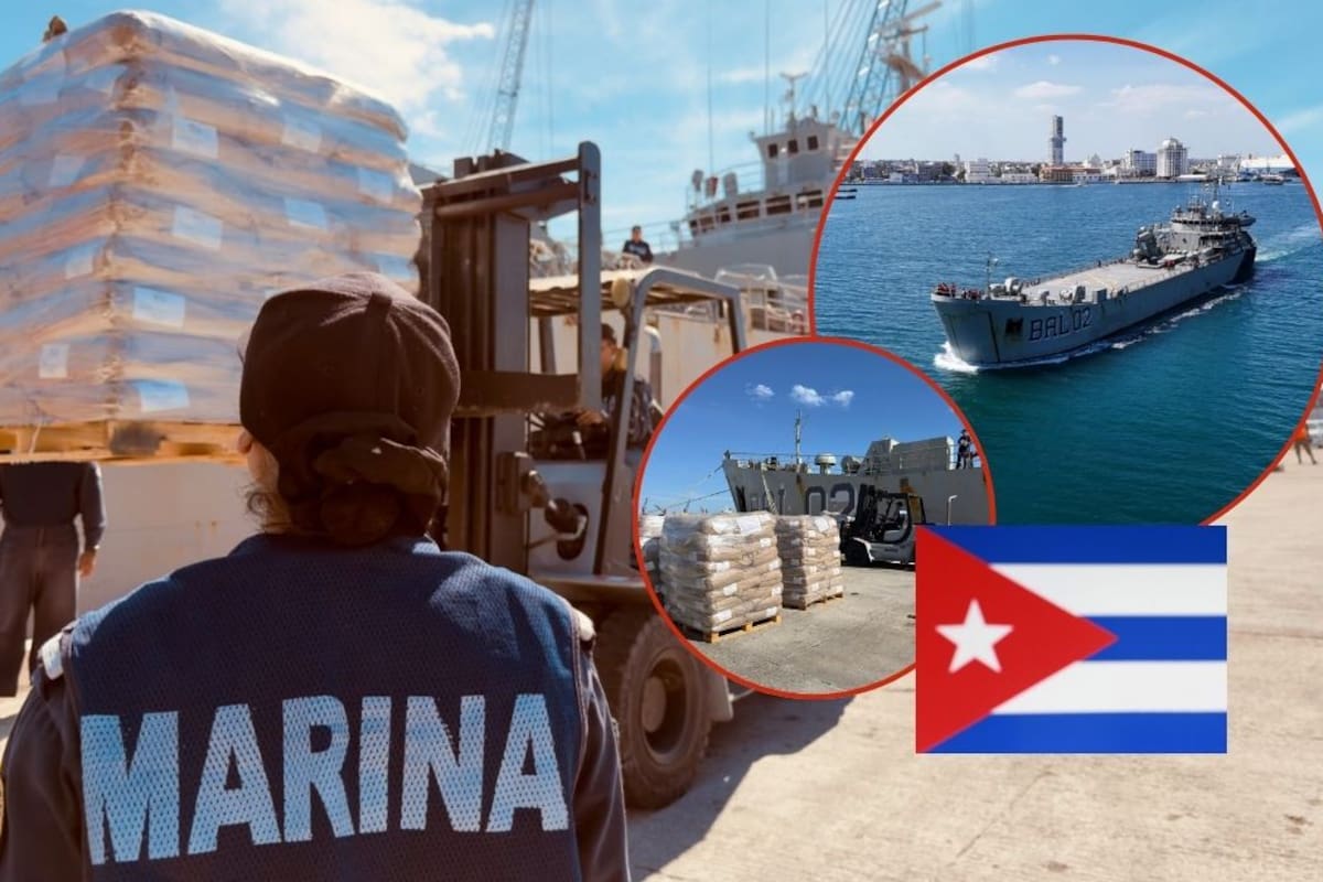 México envía más de 800 toneladas de ayuda humanitaria a Cuba en dos buques de la Marina que zarparon desde Veracruz con alimentos, leche y productos básicos para la población civil