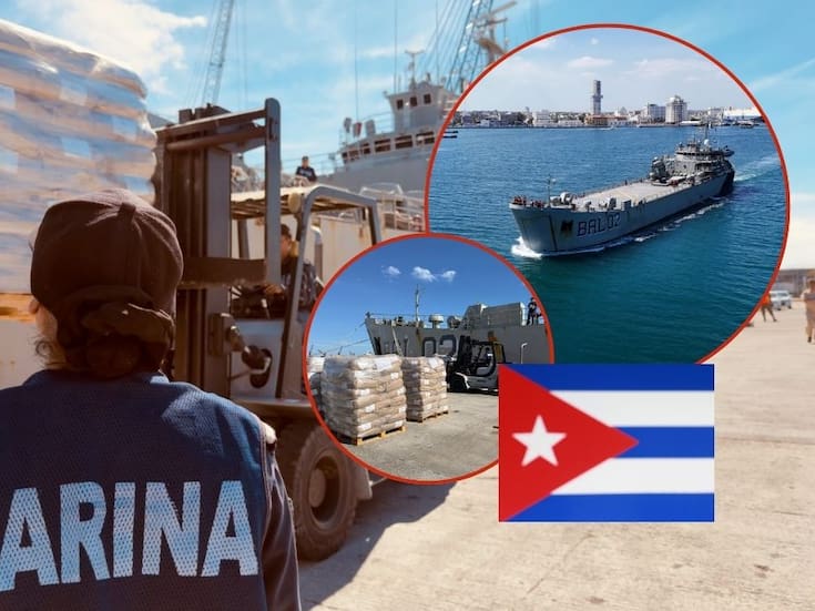 México envía más de 800 toneladas de ayuda humanitaria a Cuba en dos buques de la Marina que zarparon desde Veracruz con alimentos, leche y productos básicos para la población civil
