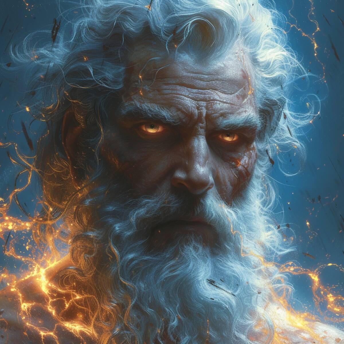 Estilo Griego Clásico: Zeus vestido con túnicas blancas, resaltando su elegancia y remontándose al estilo griego clásico en la mitología.