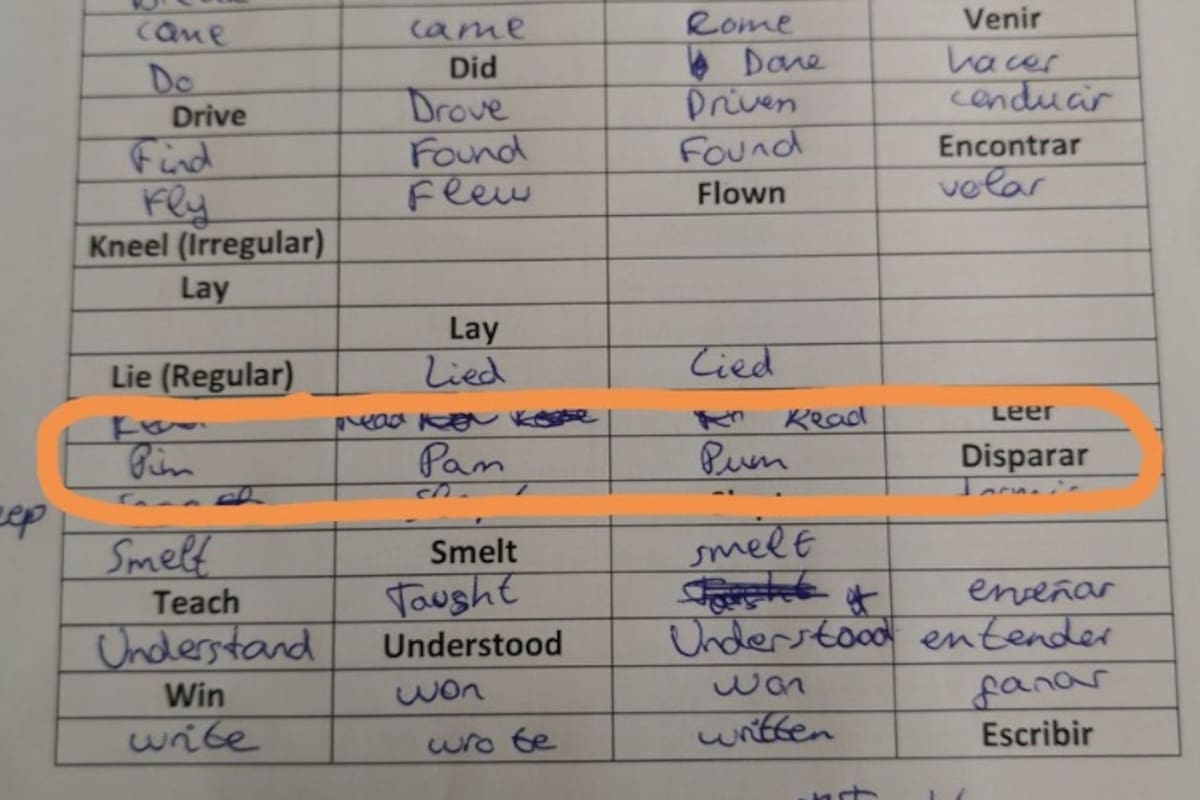 Respuesta de alumno en examen de inglés sobre verbos irregulares causa furor en redes