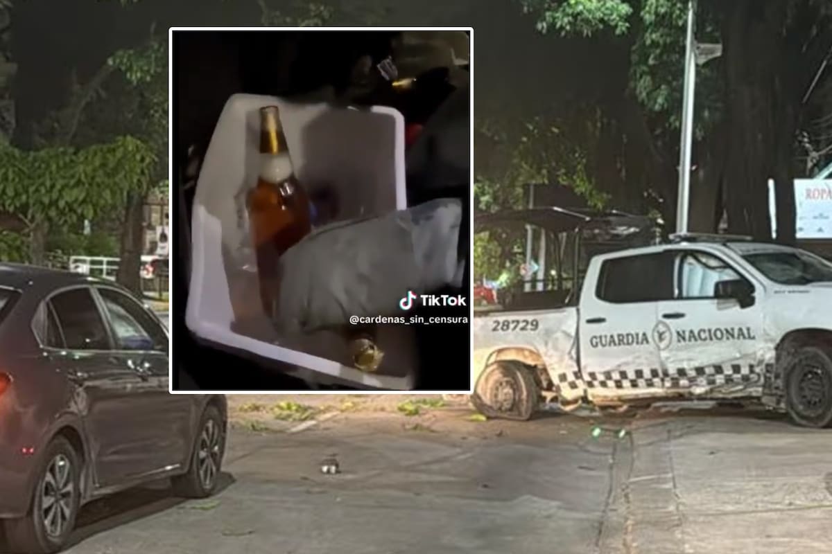 ¡Con cerveza en hieleras! Agentes de la Guardia Nacional chocan en camioneta de la corporación