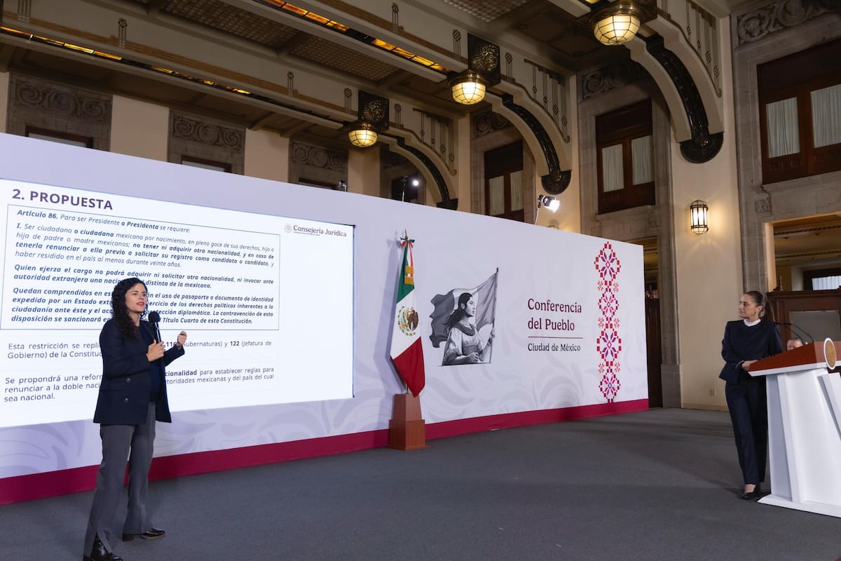 Luisa María Alcalde, consejera Jurídica de la Presidencia, en la "Conferencia del Pueblo" encabezado por la presidenta Claudia Sheinbaum, este jueves 27 de agosto del 2026. | Crédito: Presidencia