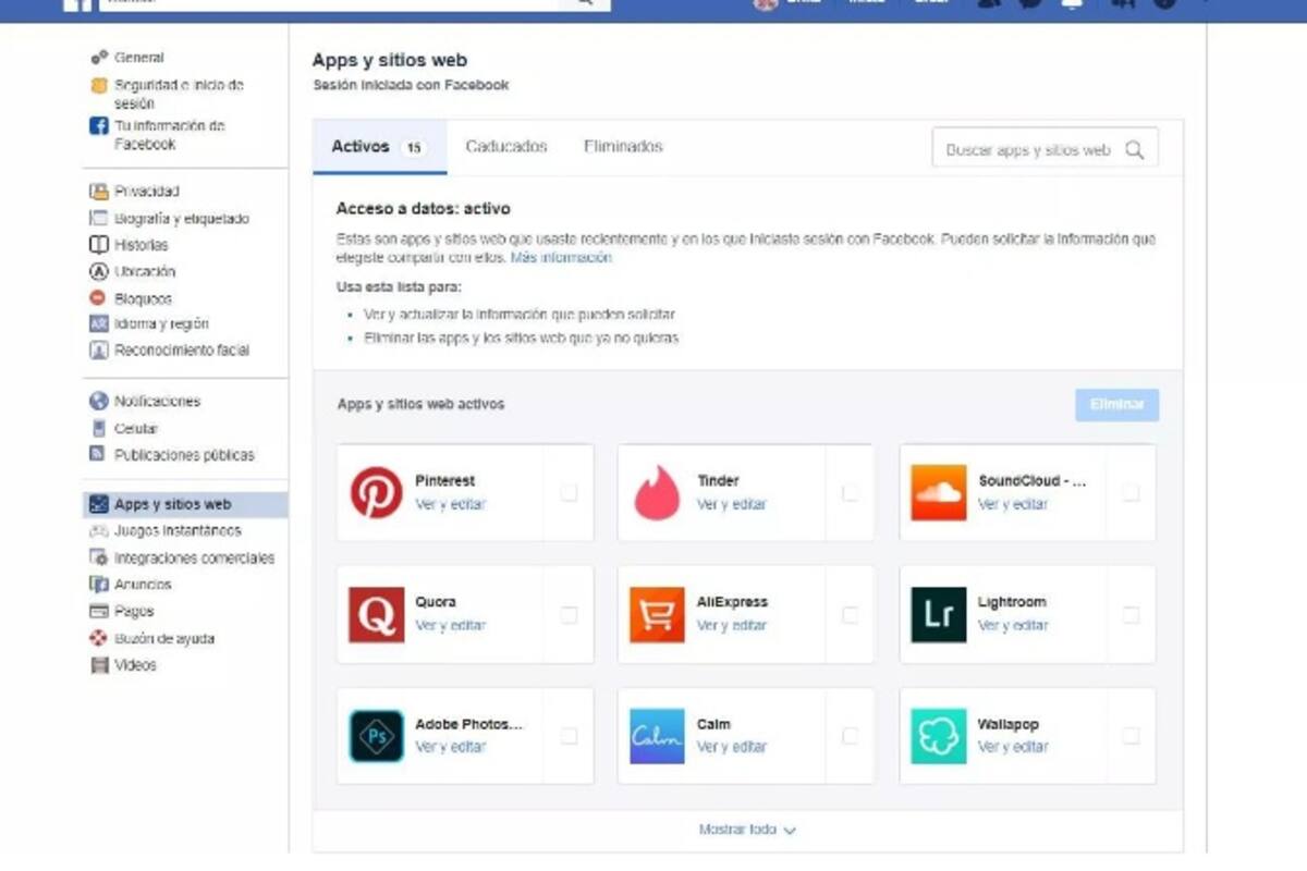 Desvincula apps de terceros de tu cuenta en Facebook