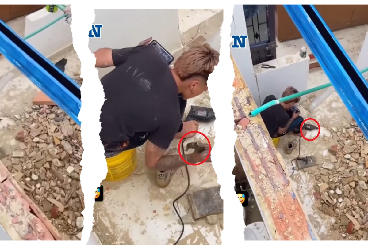 Chalán finge trabajar en obra mientras juega con el celular: lo graban infraganti haciendo ruido falso