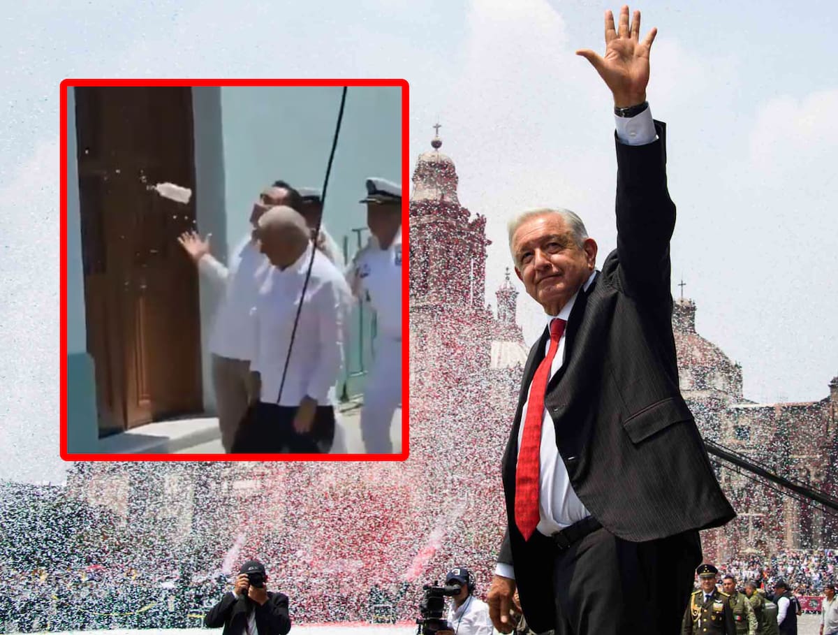 Durante su visita a Veracruz, el presidente López Obrador fue recibido entre protestas de trabajadores del Poder Judicial, quienes le arrojaron una botella de agua.