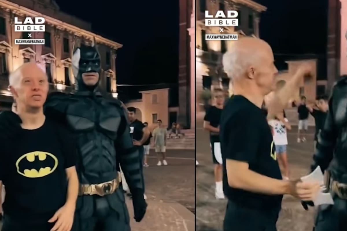 Sumamente conmovedor: imitador de Batman sorprende a fanático con discapacidad