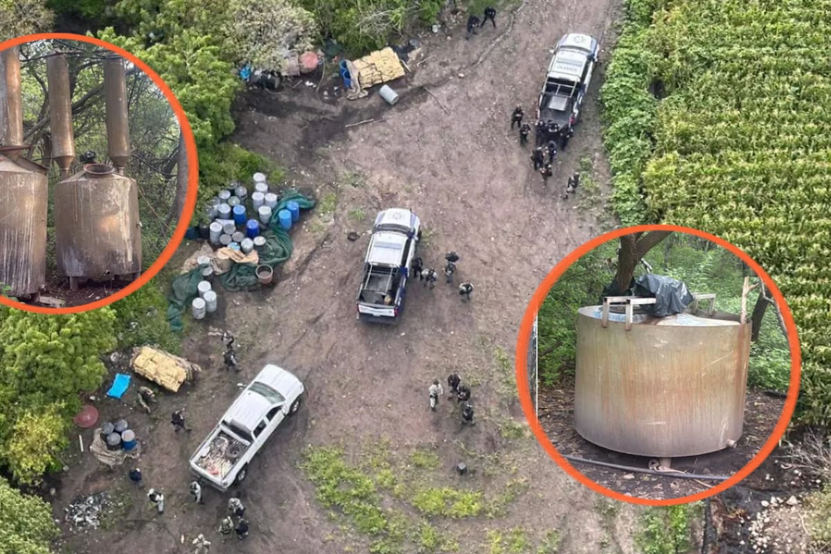 Más de 450 kilos de sustancias granuladas y siete bidones de químicos fueron asegurados en un campamento de difícil acceso en Acámbaro, donde autoridades guanajuatenses desmantelaron un laboratorio que podría estar ligado a la producción de drogas sintéticas